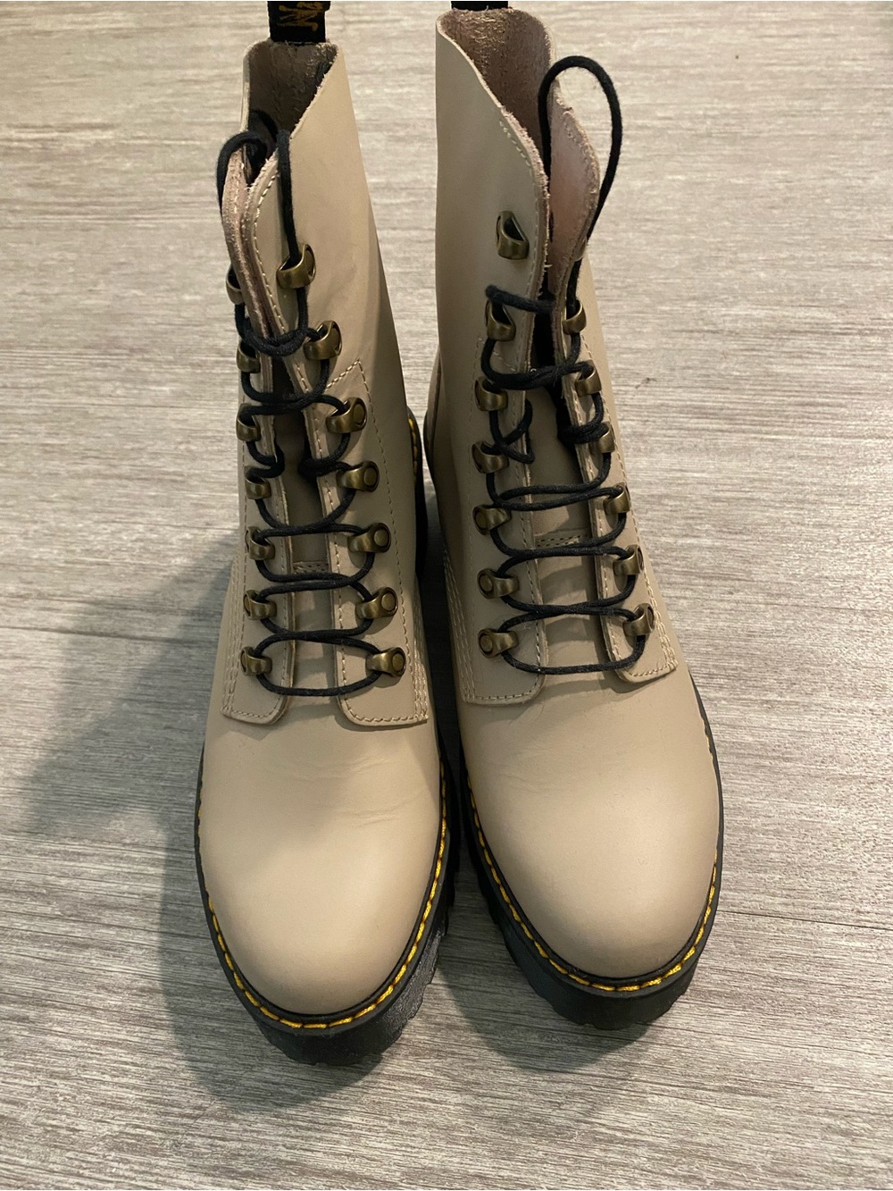 Dr. Martens Beige Lace-Up Combat Boots